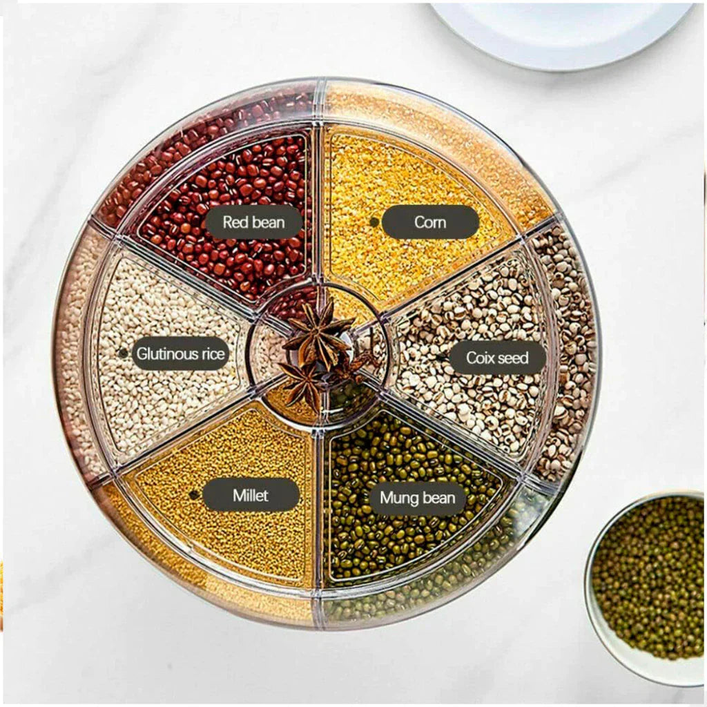 Dispenser de Cereais Giratório 6 Divisórias | Porta Grãos Organizador de Cozinha