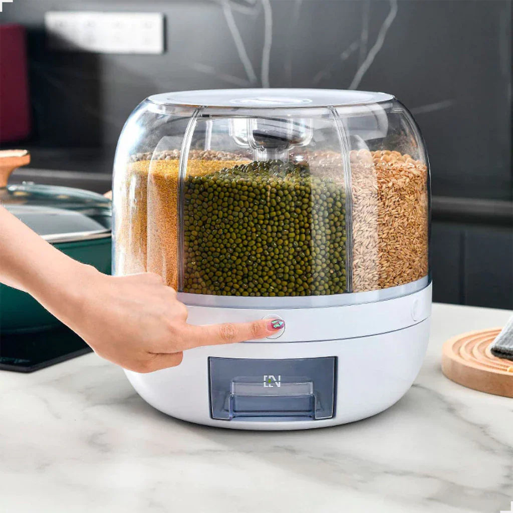 Dispenser de Cereais Giratório 6 Divisórias | Porta Grãos Organizador de Cozinha