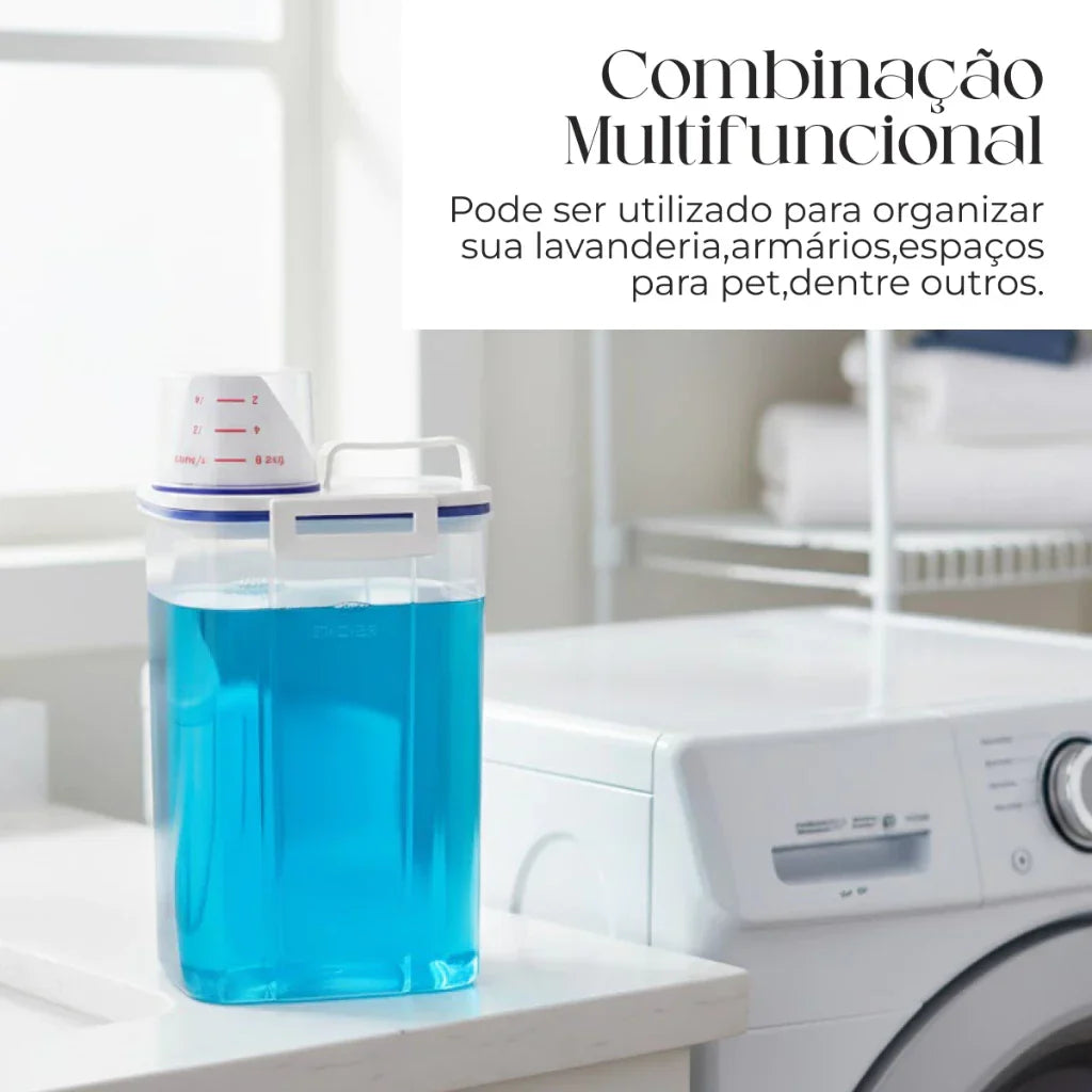 Dispenser Organizador de Lavanderia 2,5L com Copo Medidor | Pote Hermético