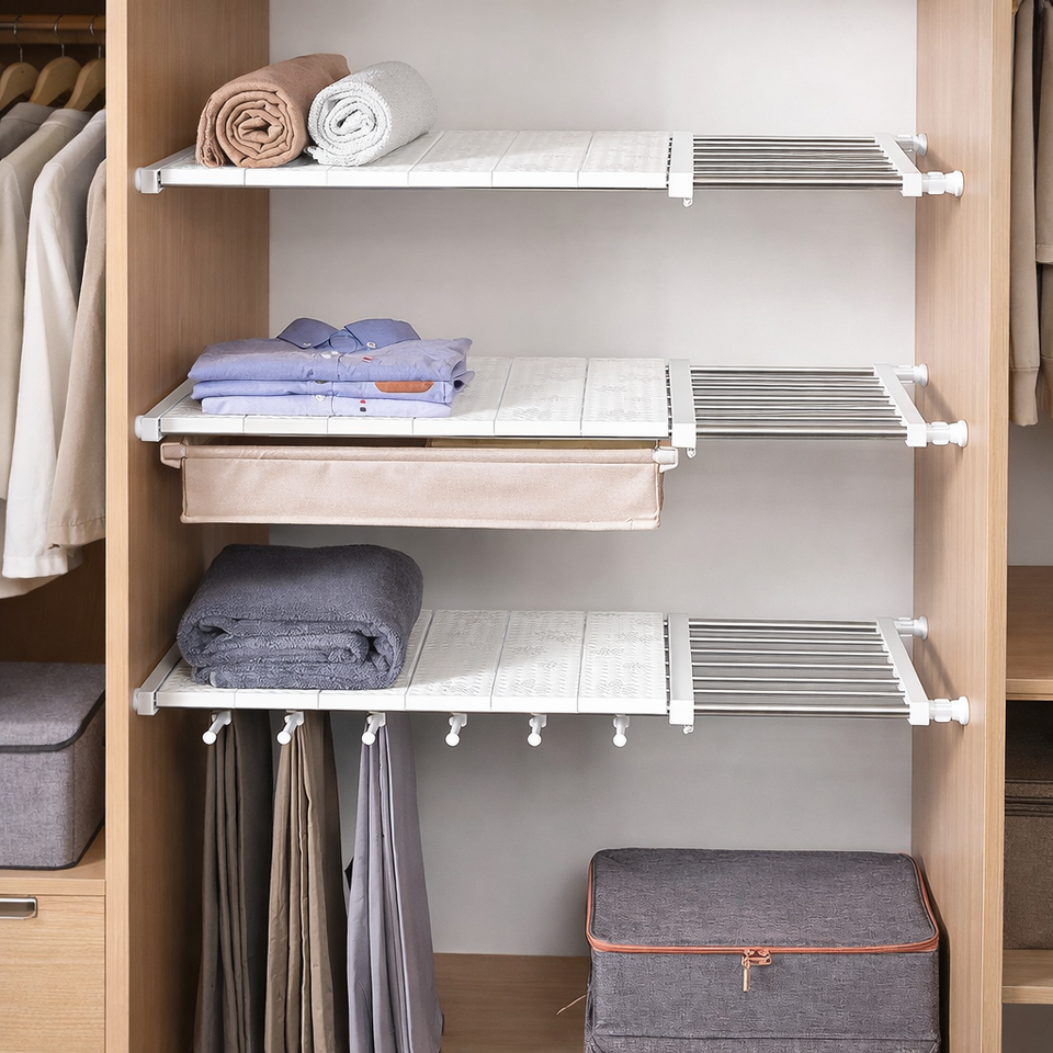 Prateleira Organizadora Ajustável para Armário | Space-Saving Cozinha e Roupeiro – Lumia