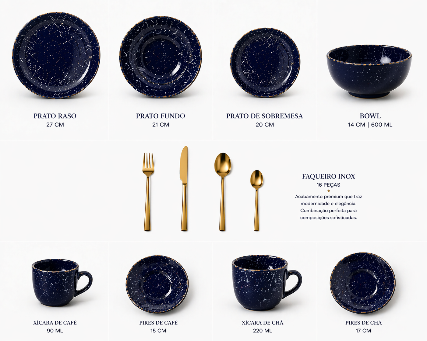 Kit 12 peças coleção azul safira