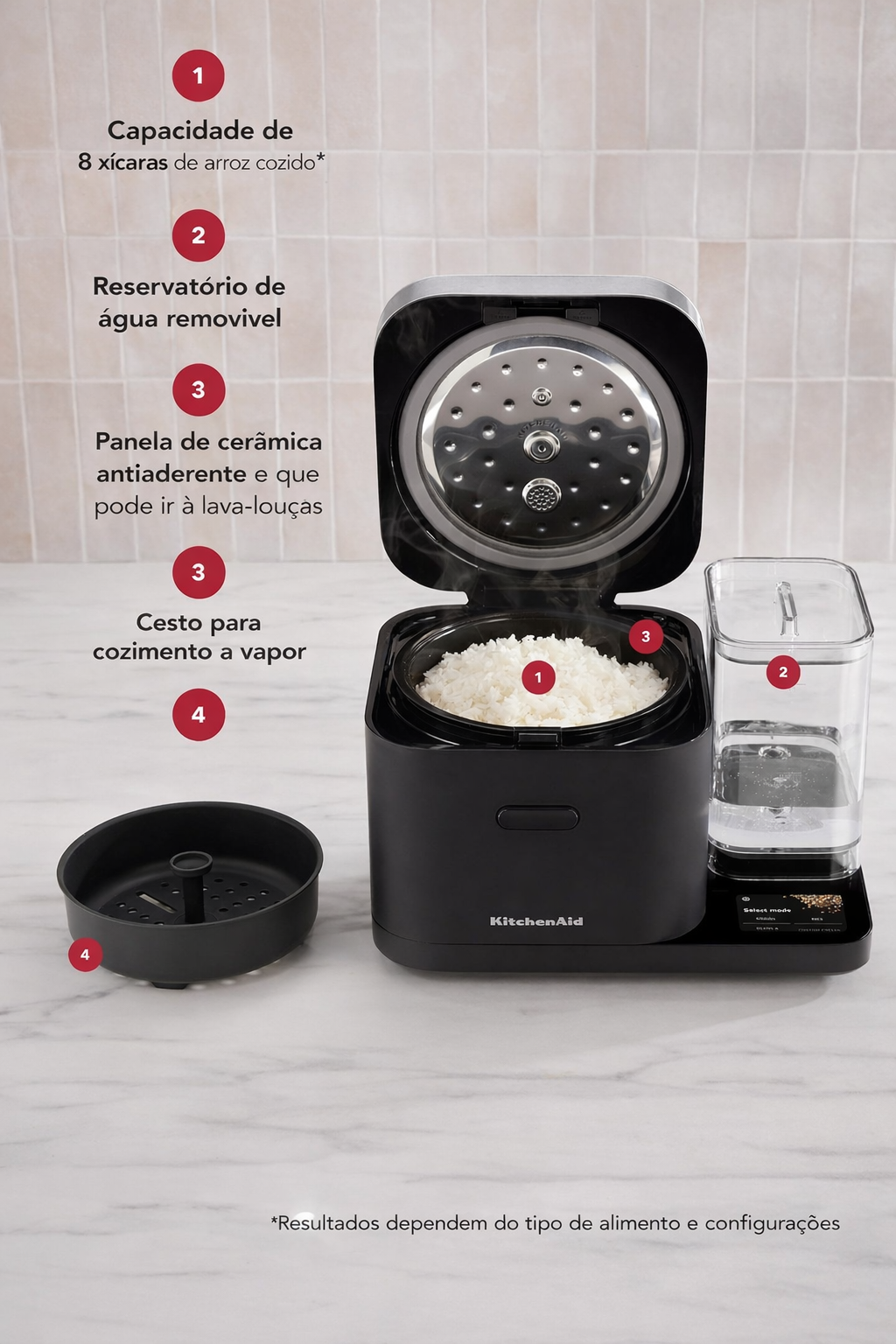 Panela elétrica KitchenAid com balança integrada com sensor automático + reservatório de água