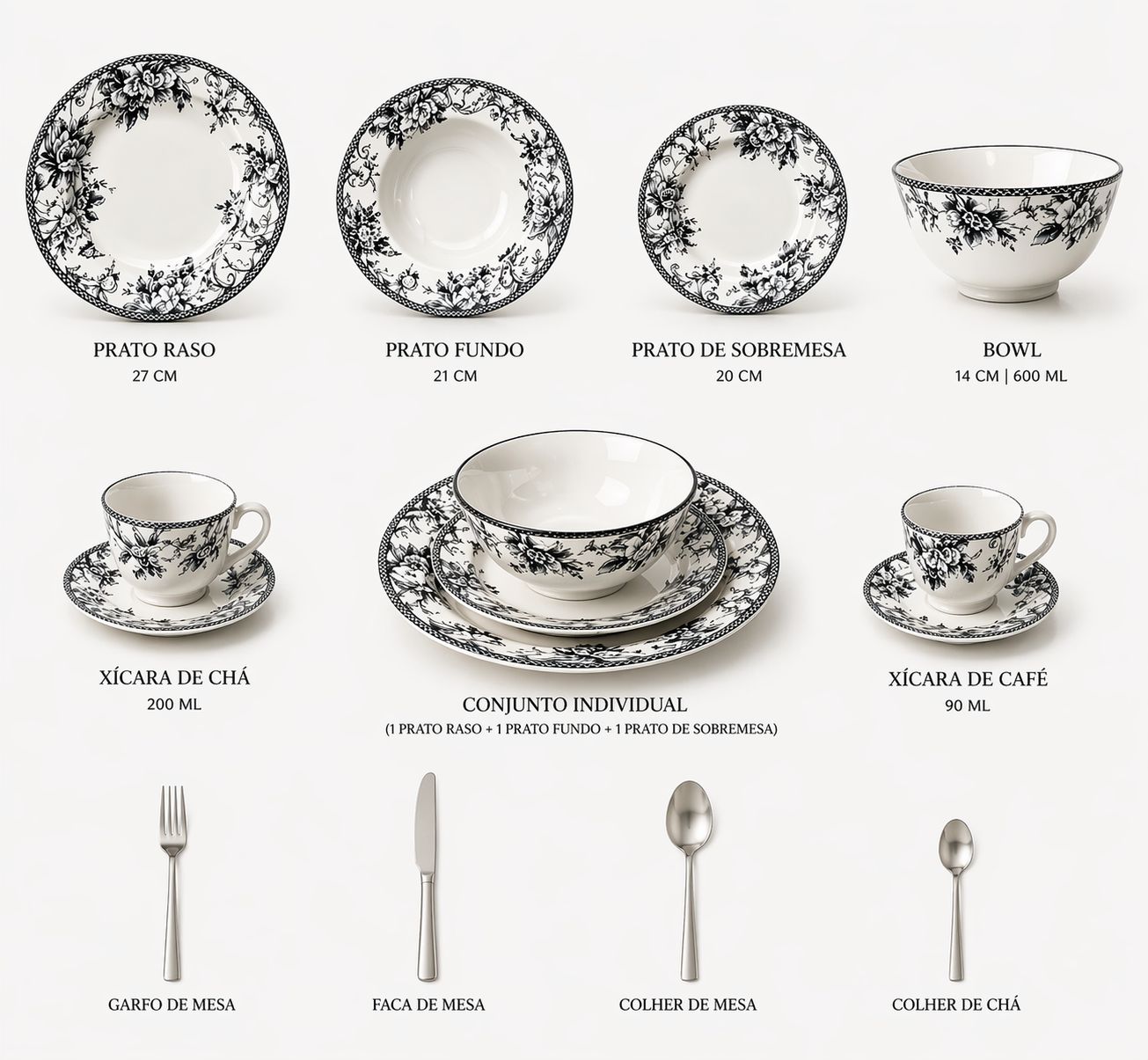 Kit 12 peças coleção floral