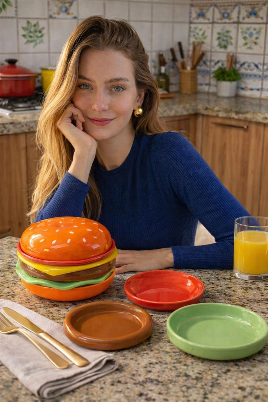 Conjunto de Pratinhos Coloridos em Cerâmica Hambúrguer