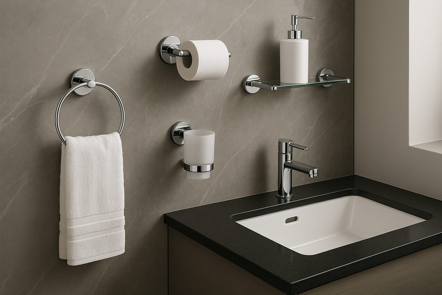 Conjunto 5 Acessórios Banheiro Chrome - Kit Completo