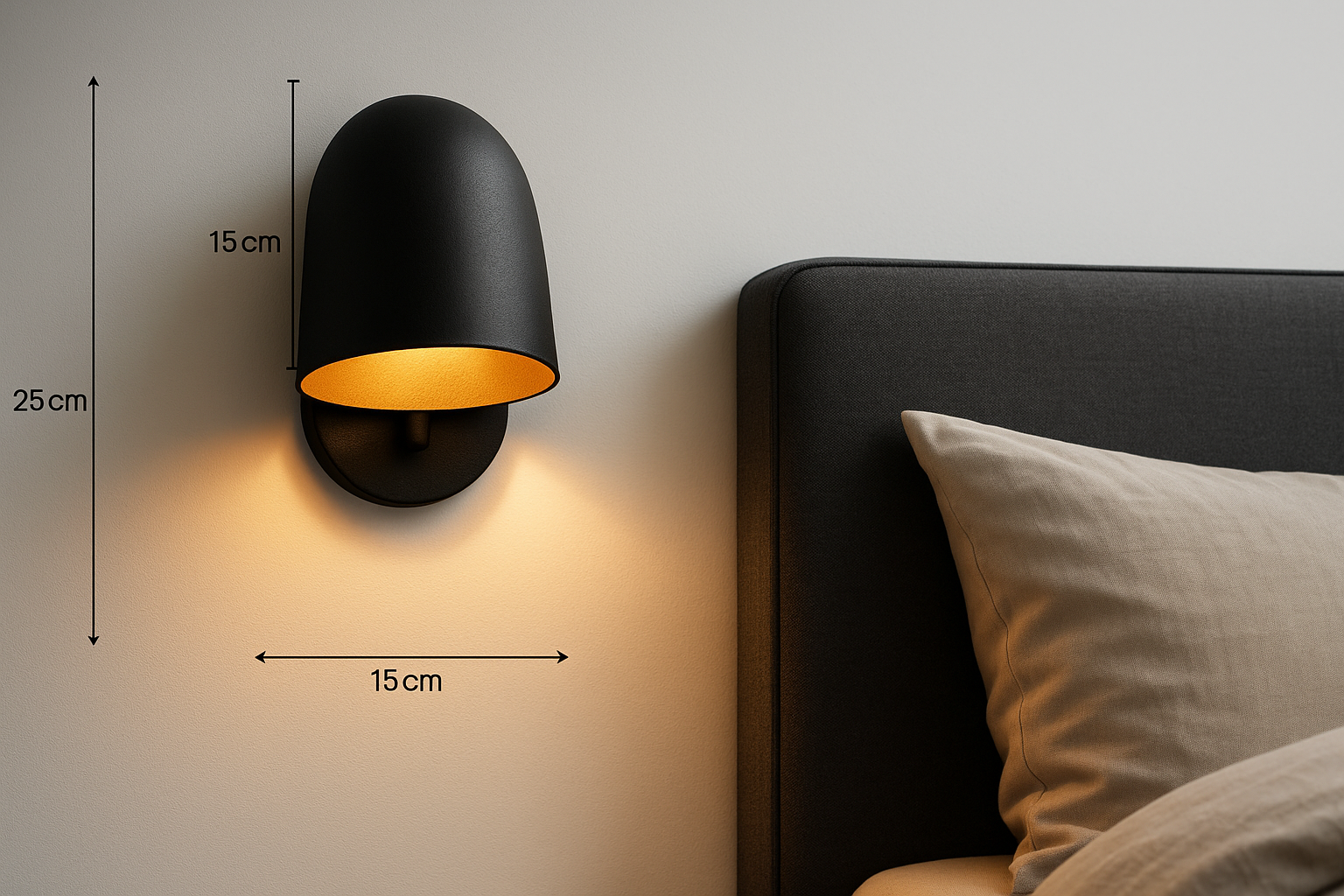 Arandela de Parede Preta com Interior Dourado 25x15cm