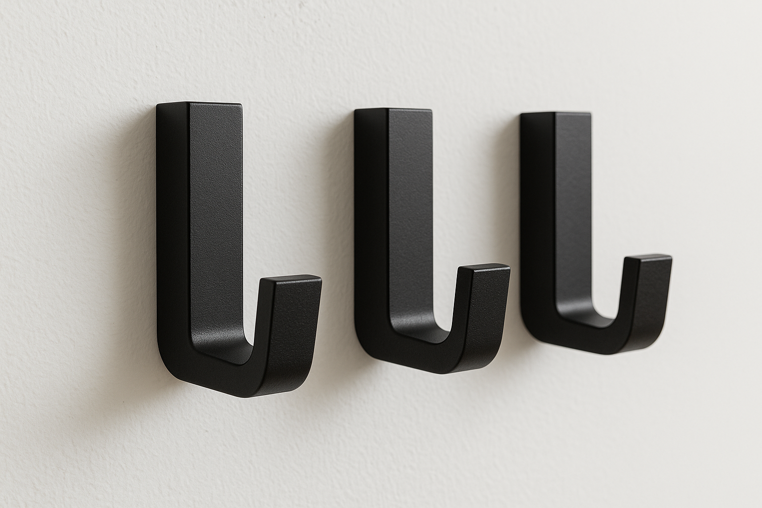 Kit 3 Ganchos Decorativos de Parede Metal Preto Geométrico