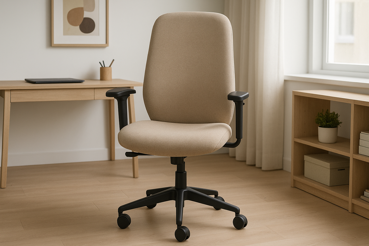 Cadeira de Escritório Ergonômica Tecido Bege com Rodízios