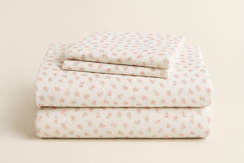 Jogo de Cama Solteiro Floral Rosa e Branco - 2 Peças