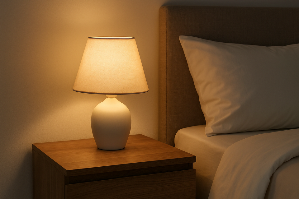 Abajur de Cabeceira Base Cerâmica Branca Cúpula Bege 35cm