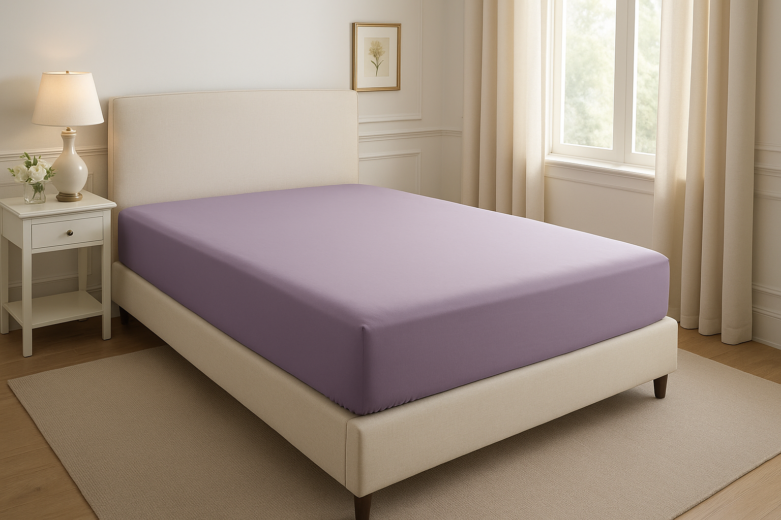 Lençol de Elástico Queen Lavanda Algodão - 158x198cm