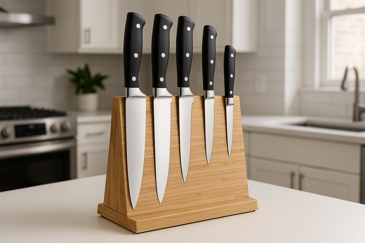 Jogo 5 Facas Profissionais com Suporte Magnético Bambu