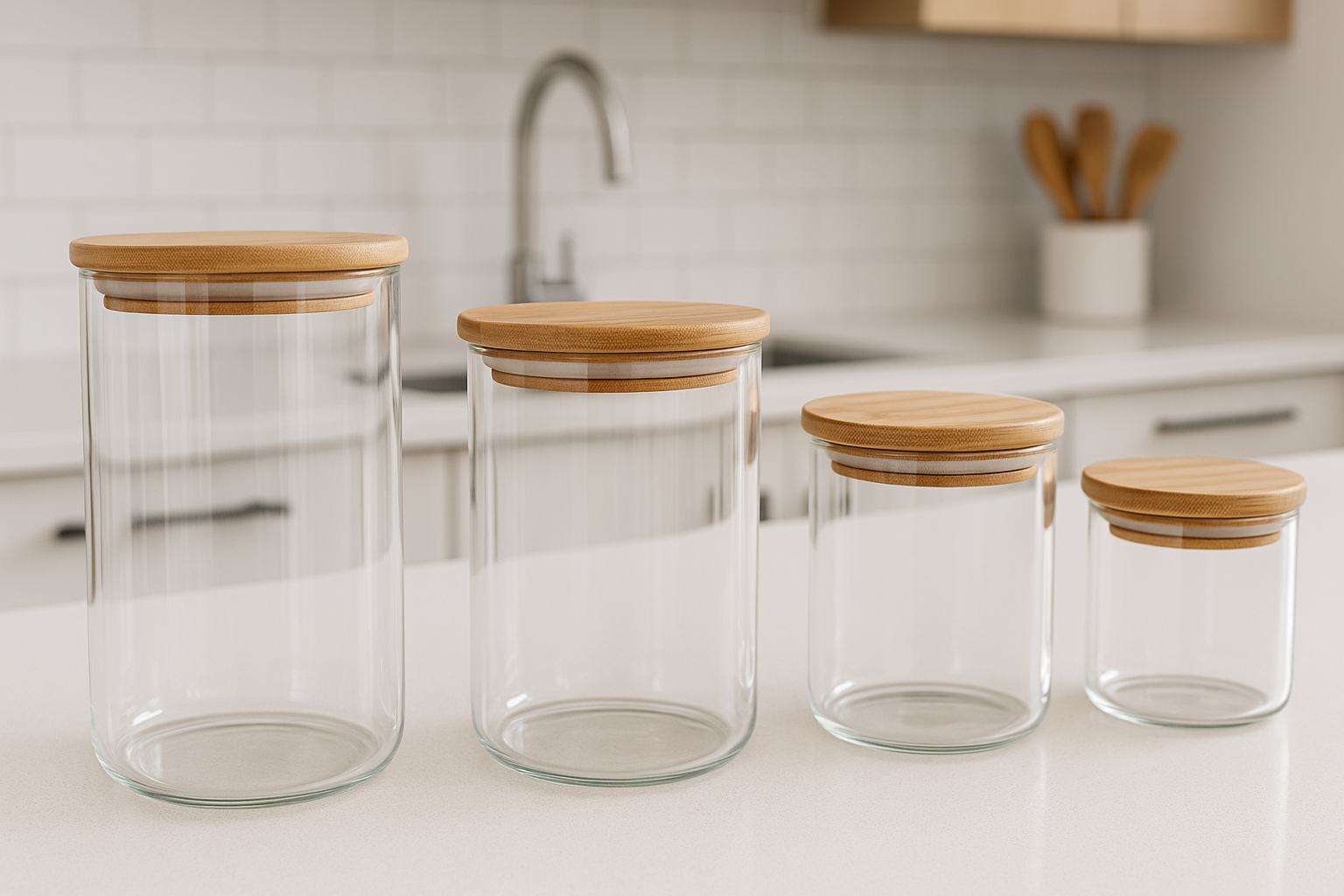 Conjunto 4 Potes Herméticos Vidro com Tampa Bambu