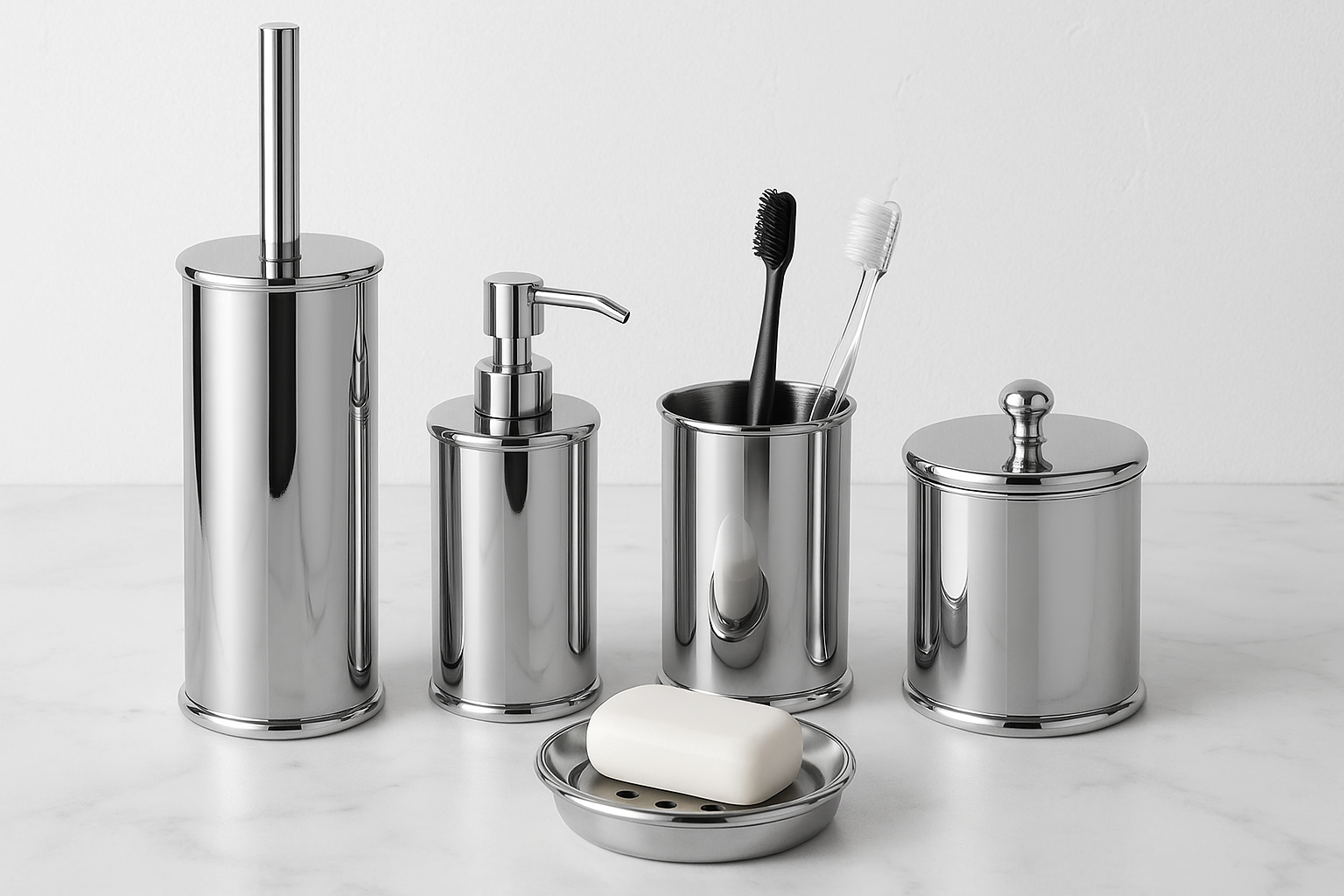 Conjunto 5 Acessórios Banheiro Chrome - Kit Completo