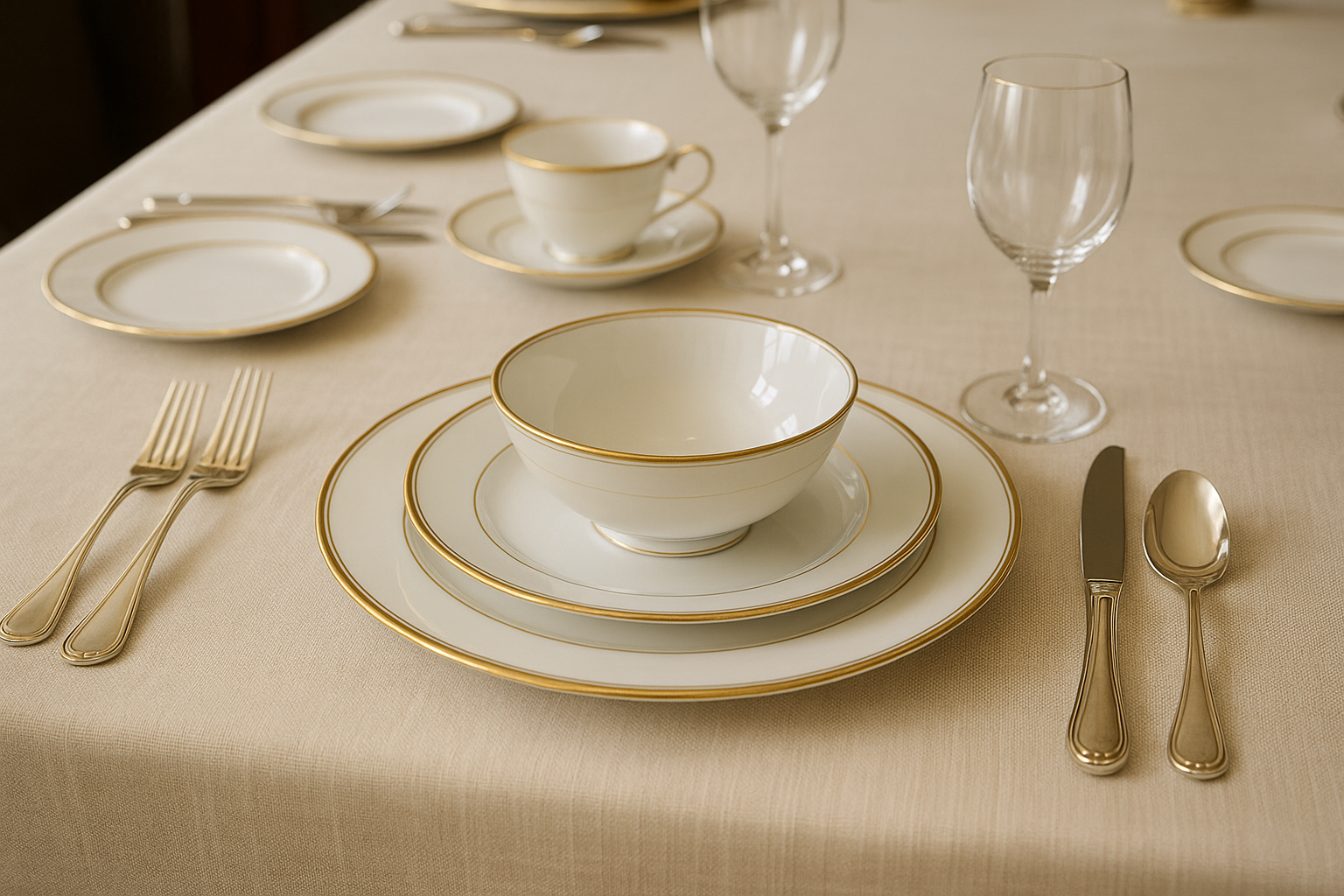 Aparelho de Jantar Porcelana Branca Filete Dourado - 20 Peças