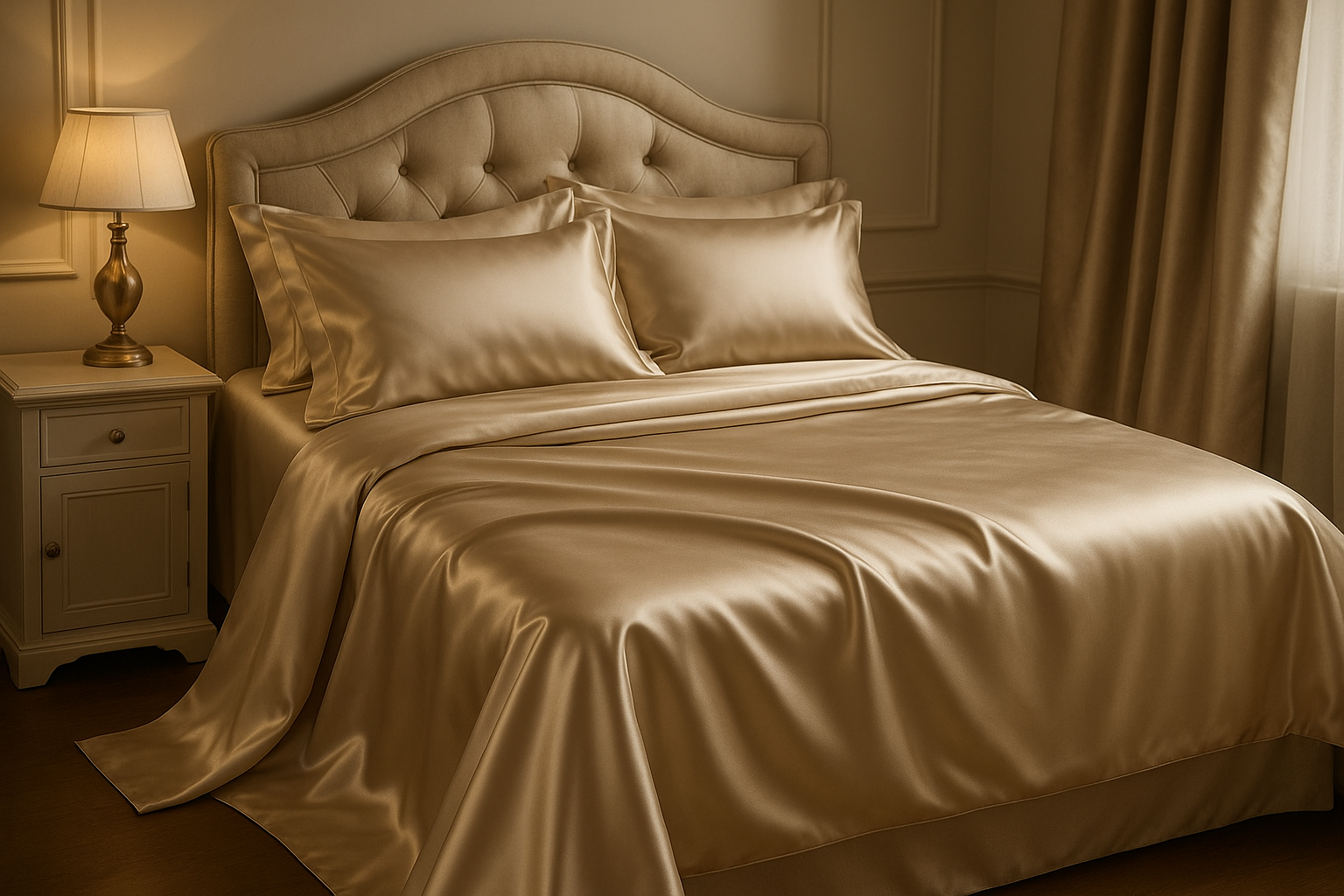 Jogo de Cama Casal Cetim Champagne - 3 Peças Luxo