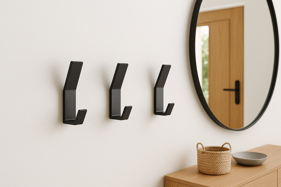 Kit 3 Ganchos Decorativos de Parede Metal Preto Geométrico