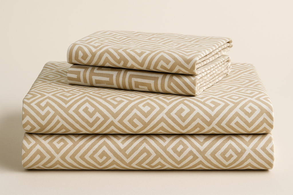 Jogo de Cama King Geométrico Bege e Branco - 4 Peças