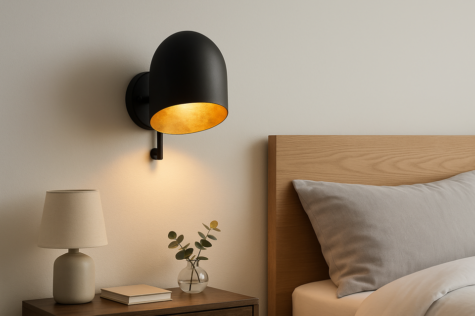 Arandela de Parede Preta com Interior Dourado 25x15cm