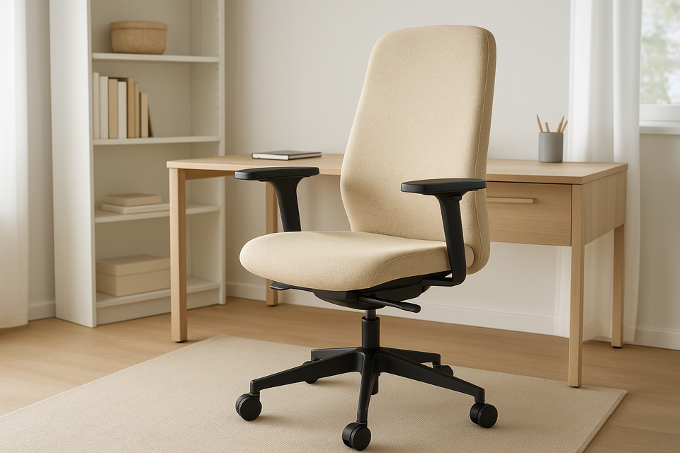 Cadeira de Escritório Ergonômica Tecido Bege com Rodízios