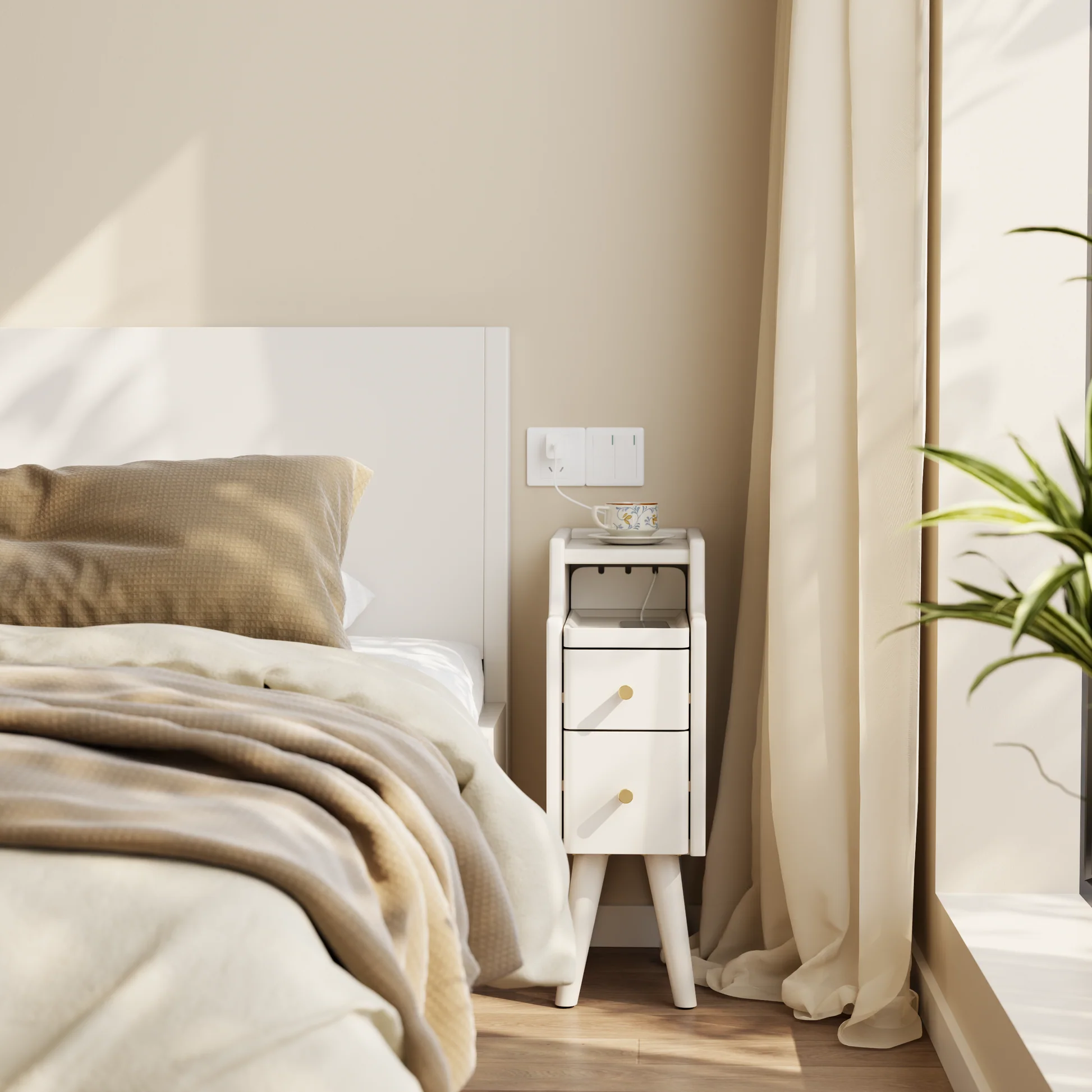 Mesa de cabeceira clássica minimalista em madeira maciça