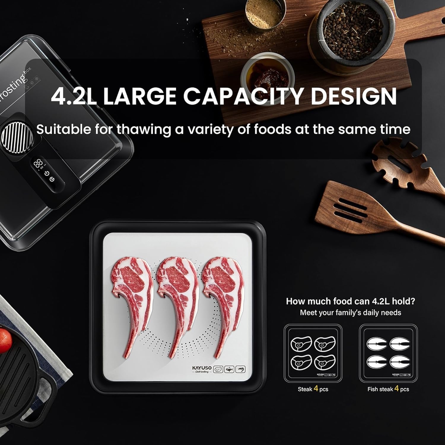 Bandeja de descongelamento rápida para carne, caixa de descongelamento de carne recarregável via USB com tampa