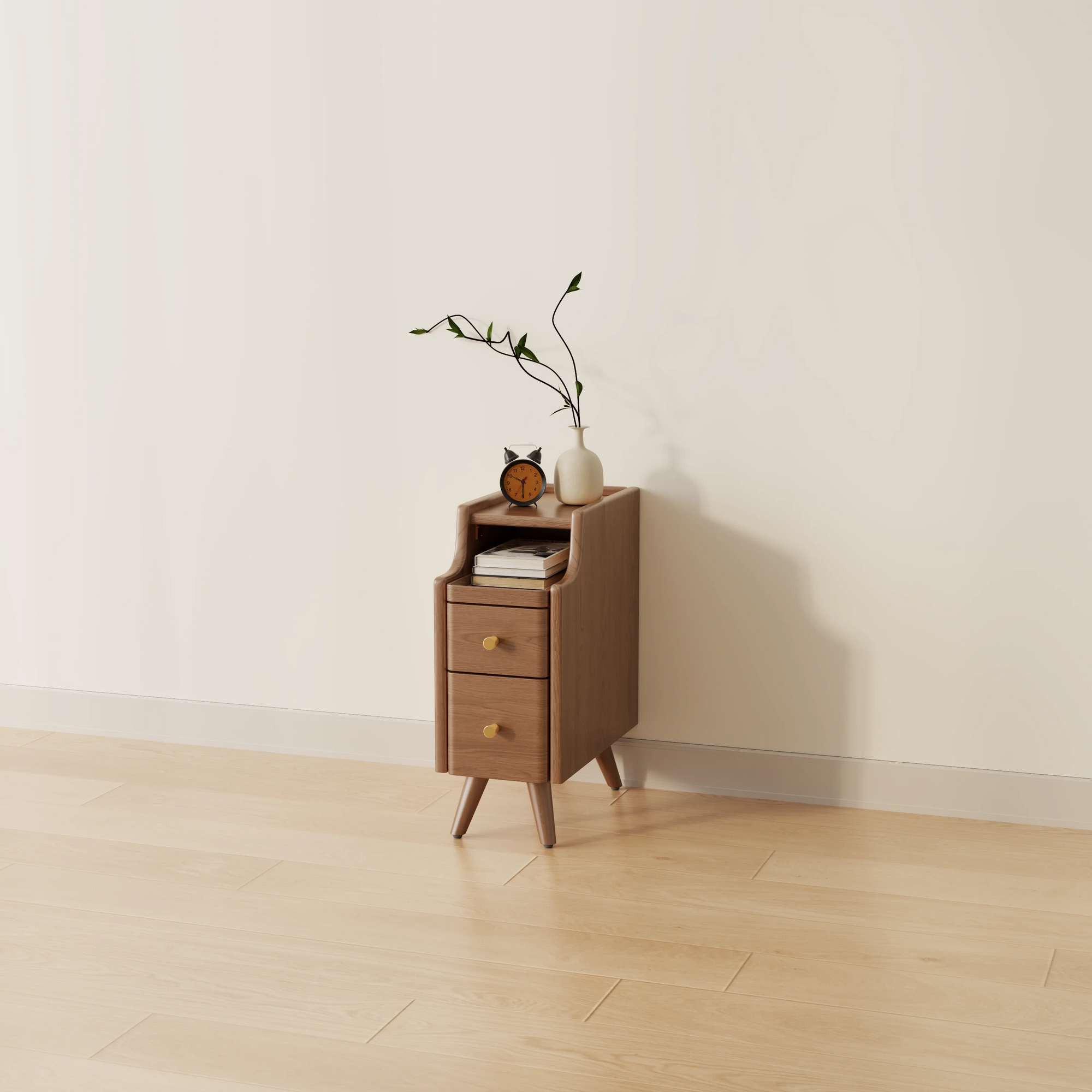 Mesa de cabeceira clássica minimalista em madeira maciça