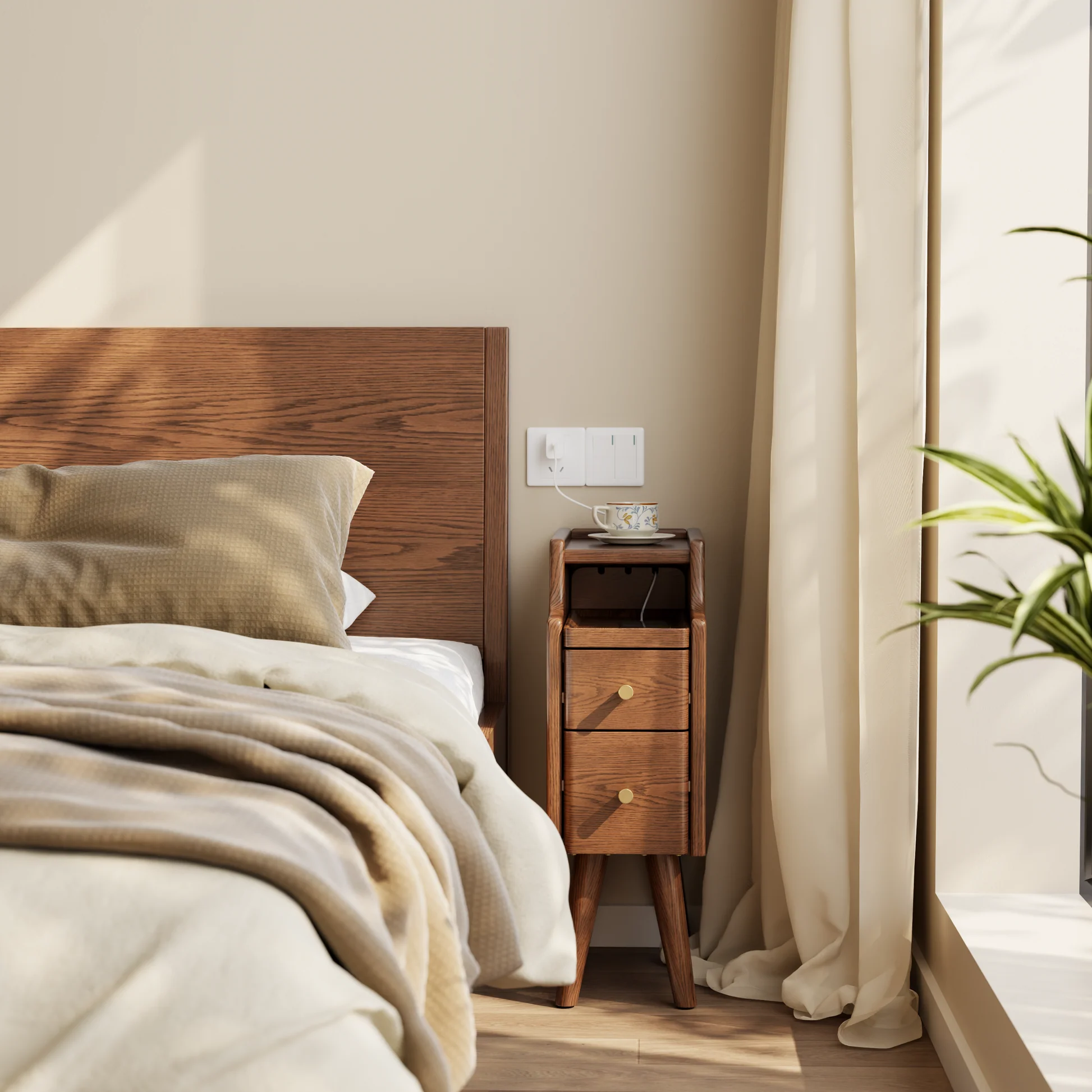 Mesa de cabeceira clássica minimalista em madeira maciça