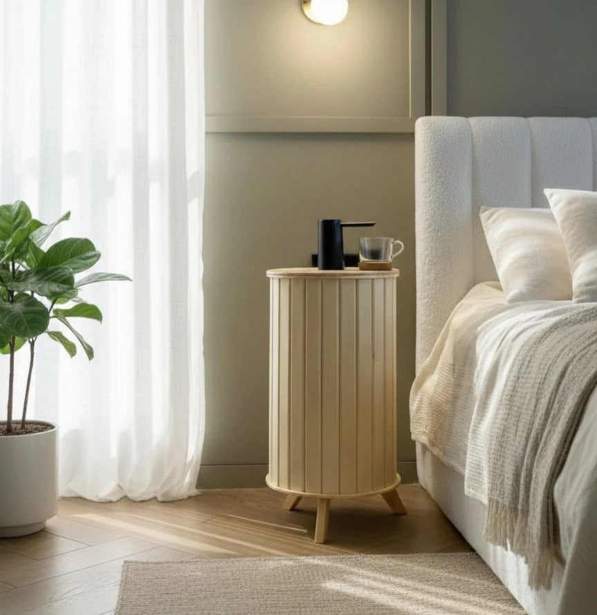 Mesa lateral nórdica para dispensador de água em madeira de pinho premium