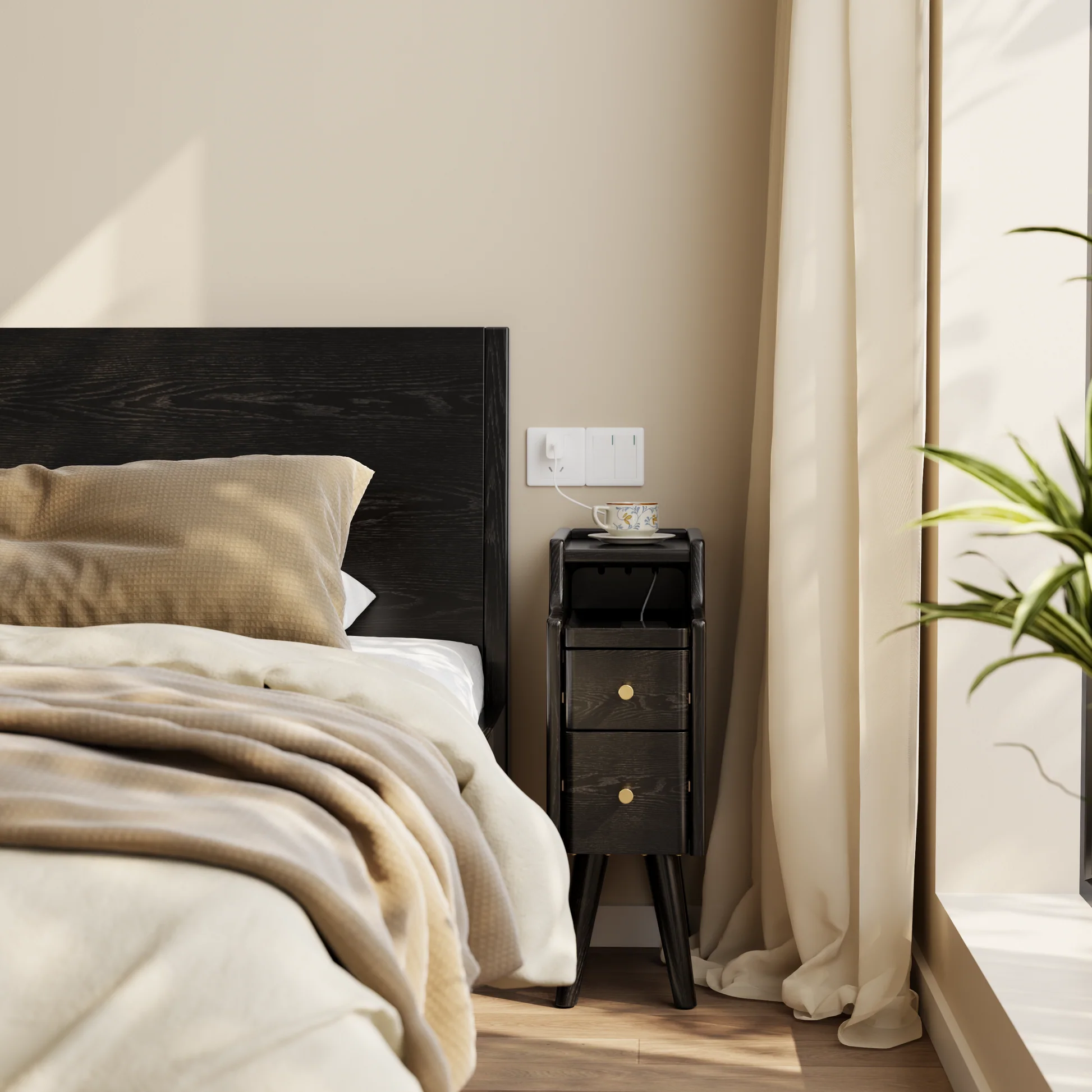 Mesa de cabeceira clássica minimalista em madeira maciça