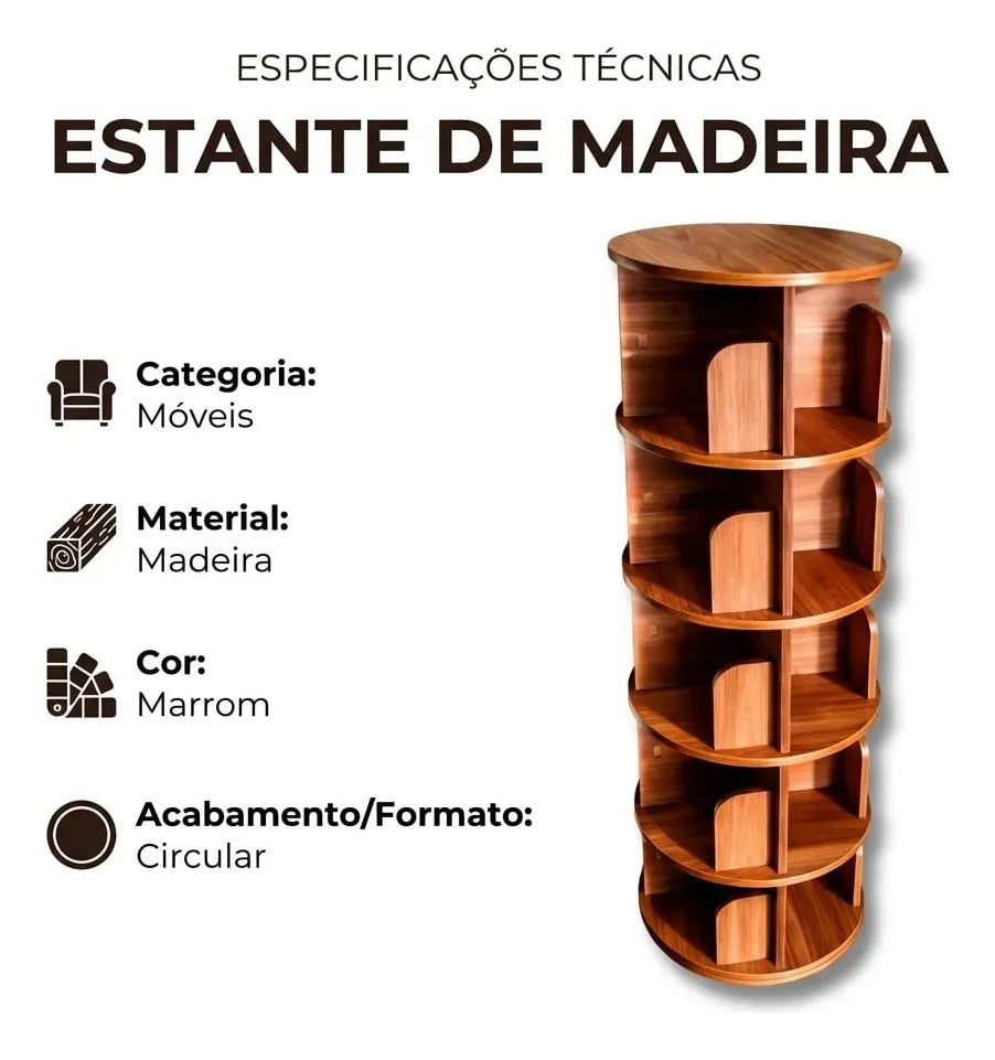 Estante Prateleira Giratória 360° para  Livros
