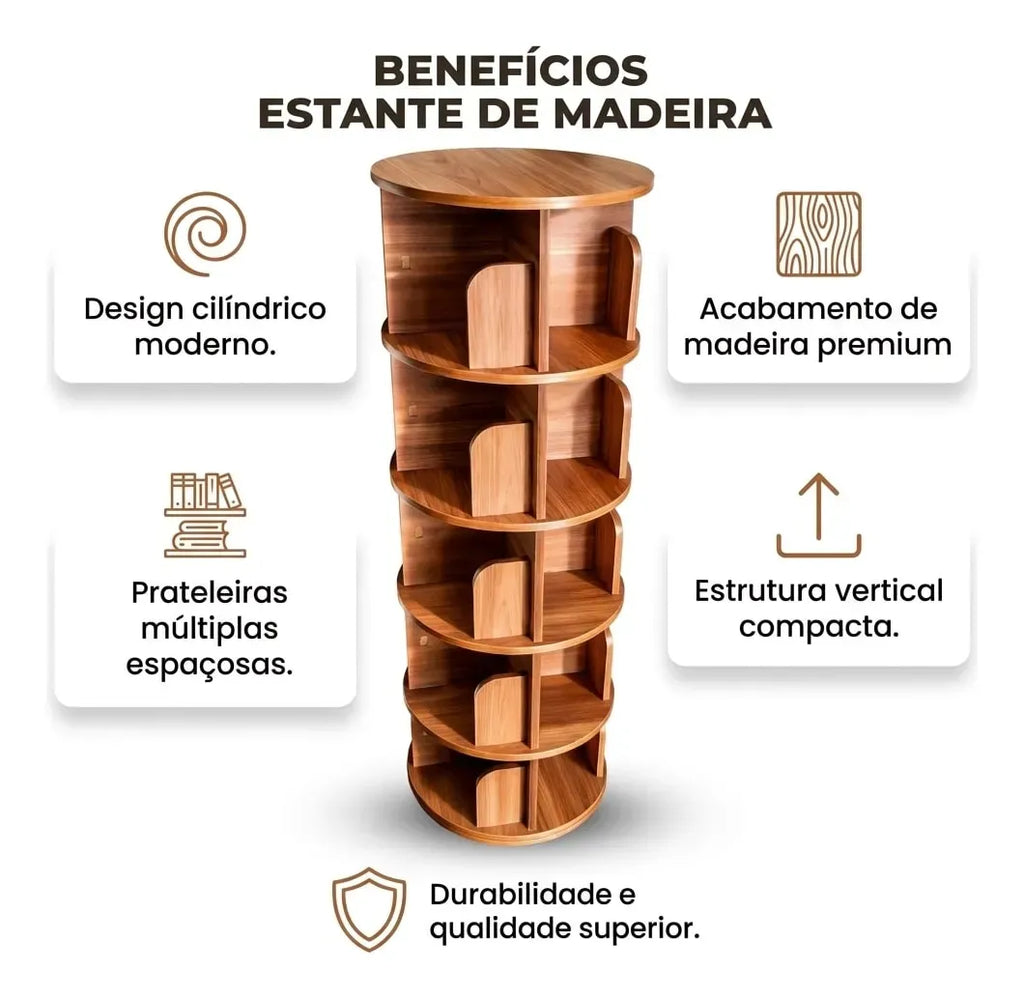 Estante Prateleira Giratória 360° para  Livros