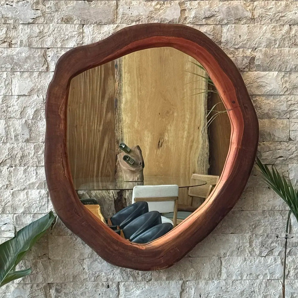 Espelho Rústico de Madeira Maciça - 105x95cm