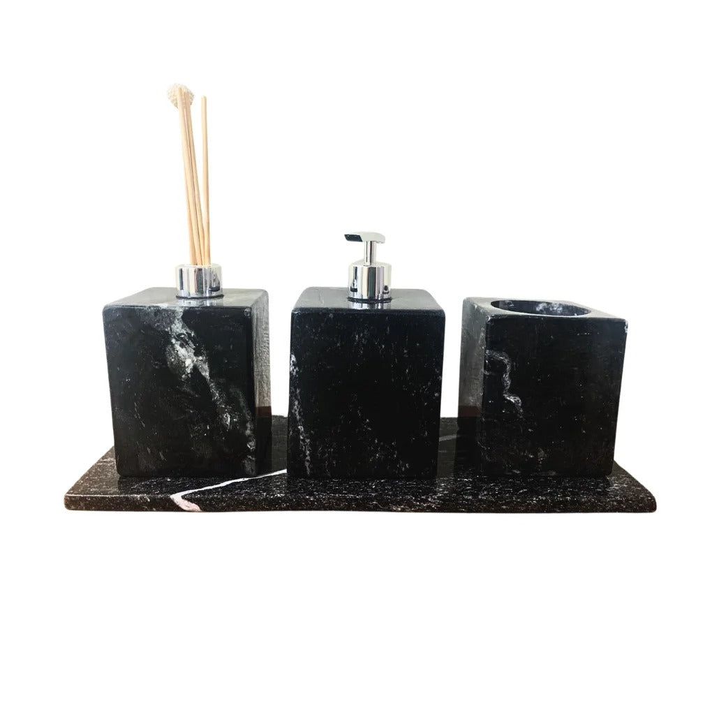 Kit Acessório para Banheiro em Mármore Preto Exótico - Luxo Natural