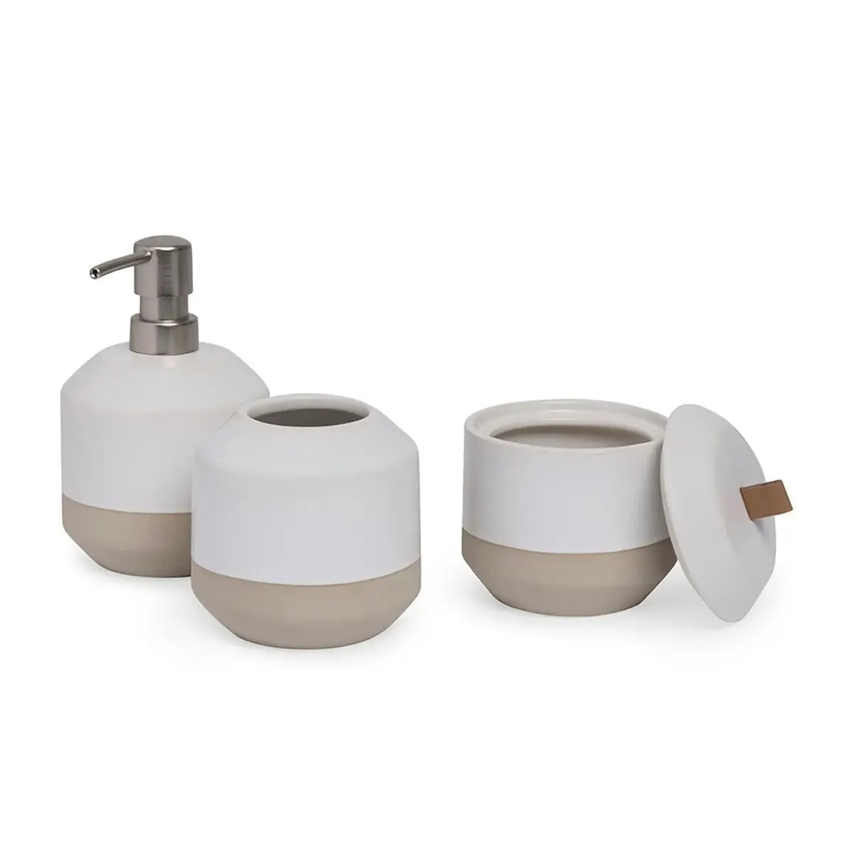 Jogo para Banheiro em Cerâmica 4 Peças Mármore Branco e Cinza