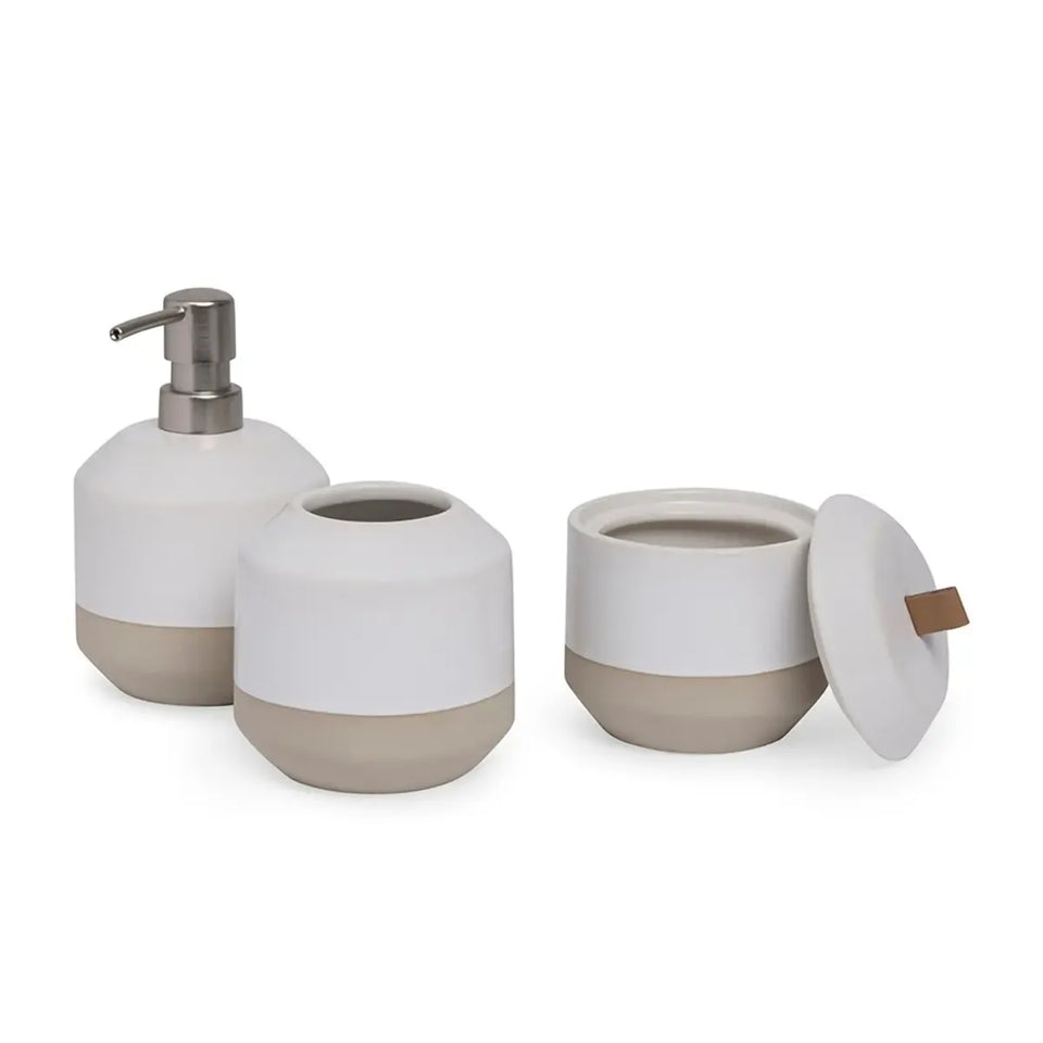 Jogo para Banheiro em Cerâmica 4 Peças Mármore Branco e Cinza