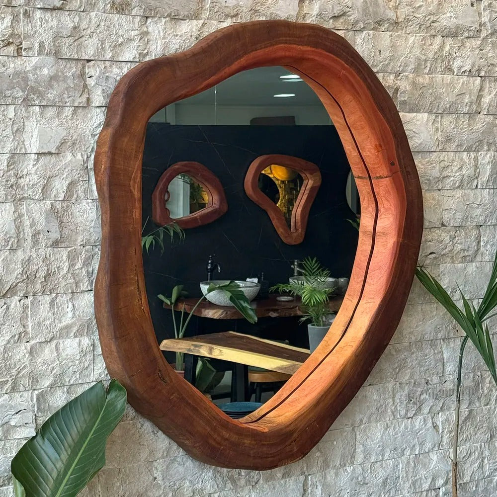 Espelho Rústico de Madeira Maciça - 105x95cm