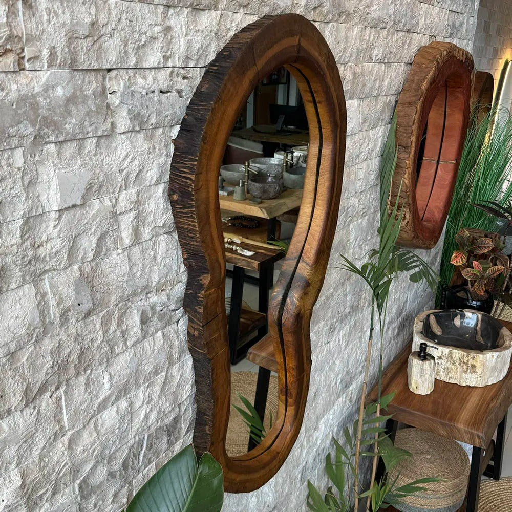 Espelho Rústico de Madeira Maciça - 125x71cm