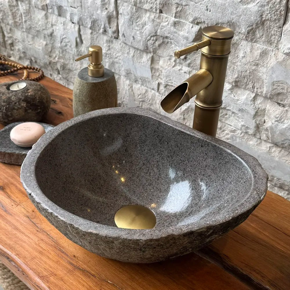 Cuba de Banheiro Pedra de Rio 34x26x15cm