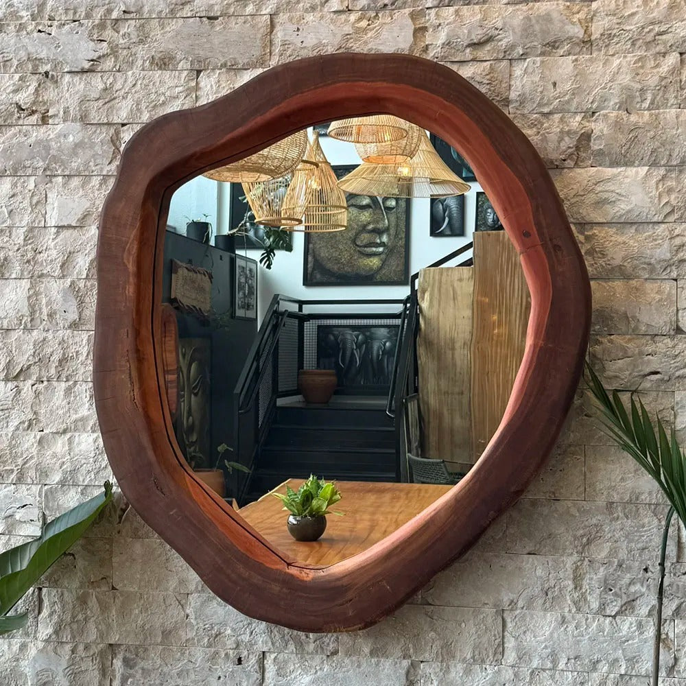 Espelho Rústico de Madeira Maciça - 105x95cm