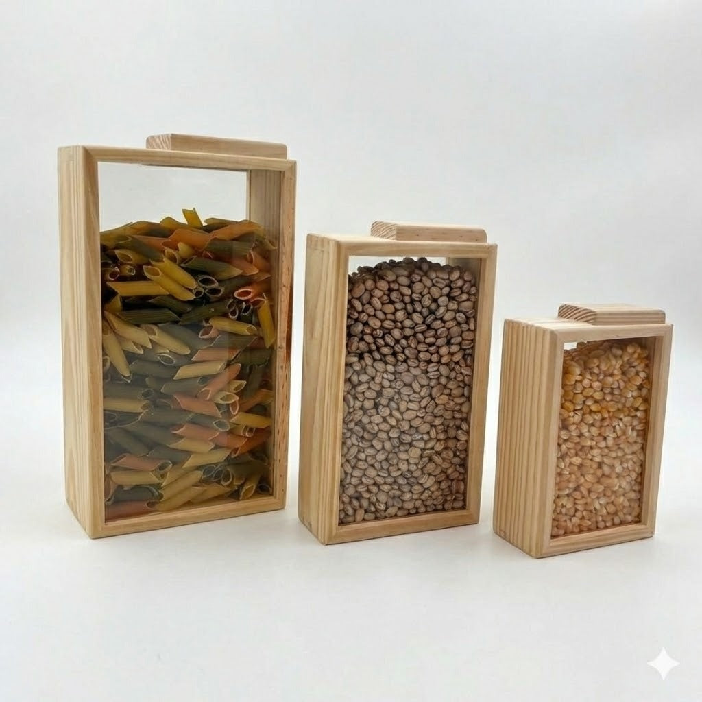 Kit 3 Porta Alimentos Organizador Pinus Ecológico Prático