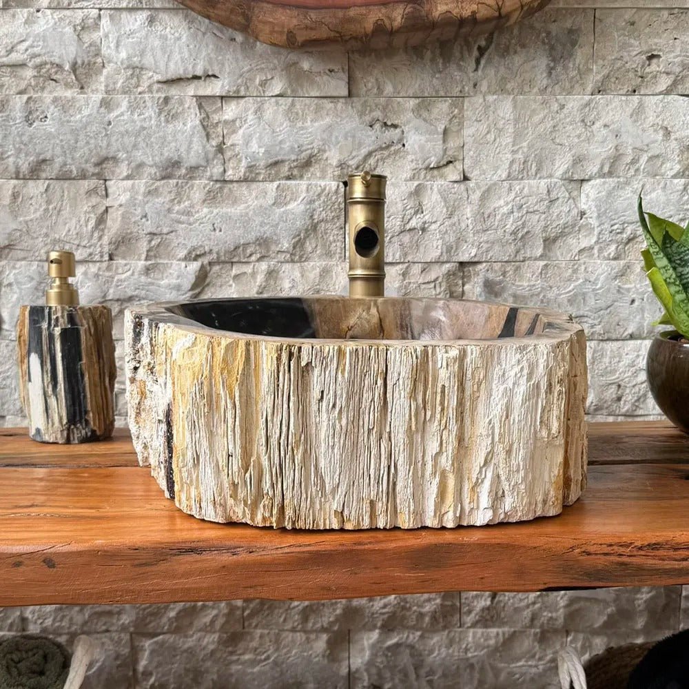 Cuba de Banheiro em Madeira Fossilizada 42x39x15cm