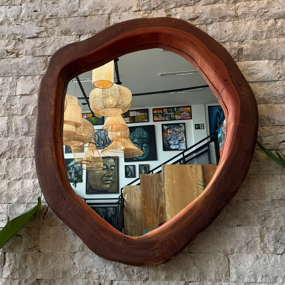 Espelho Rústico de Madeira Maciça - 105x95cm